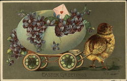 Easter Greetings with Chick and Egg Wagon With Chicks Postcard Postcard