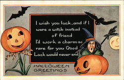 Halloween pumpkins with greeting in the middle Postcard Postcard