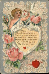 Valentine, May This Bow of White Which Gives Delight, And Which I Send you a Token be of Love Devine Cupid Postcard Postcard