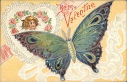 Be My Valentine with Butterfly, Roses and Heart Postcard