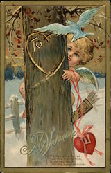 To My Valentine, The Name I've Carved on This Tree so Fine is carved as well on This Heart of Mine Cupid Postcard Postcard