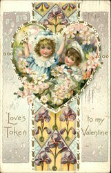 Love's Token to My Valentine - Children & Flowers Postcard