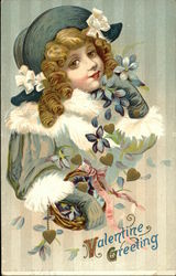 Girl In Blue With Basket of Violets Postcard Postcard