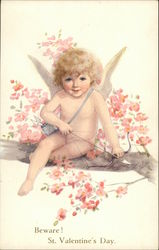 Beware! St. Valentine's Day with Cupid and Flowers Postcard