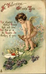 St. Valentine Greets You with Cupid Postcard