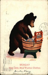 Monday This Little Bear Washes Clothes Postcard