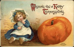 Wishing You a Happy Thanksgiving with Child and Pumpkin Children Postcard Postcard