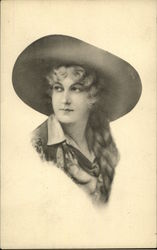 Woman with Long Curly Hair Wearing Cowboy Hat Postcard