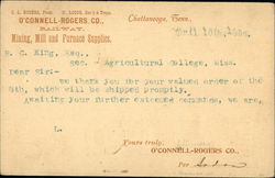 Order Receipt From O'Connell-Rogers Co. Railway Postcard