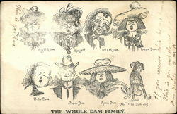 Pencil Drawing Caricatures of The Whole Dam Family The Whole Family Postcard Postcard