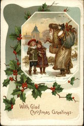 With Glad Christmas Greetings with Santa and Children Postcard