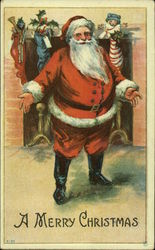 A Merry Christmas with Santa and Stockings Santa Claus Postcard Postcard