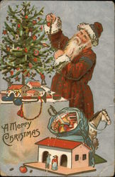 Santa Decorating Christmas Tree Santa Claus Postcard Postcard