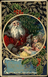 Christmas Greetings with Santa, Toys and Holly Santa Claus Postcard Postcard