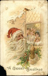 Children Spying Santa Outside Window Santa Claus Postcard Postcard