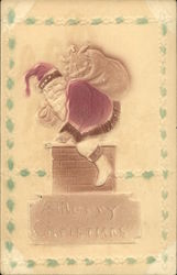 Santa Climbing Down Chimney Postcard