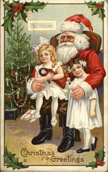 Santa with Two Little Girls Santa Claus Postcard Postcard