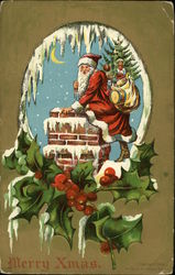 Santa Delivering Toys Down Chimney Postcard