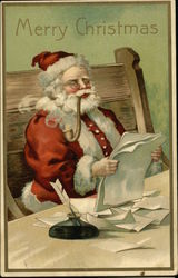 Merry Christmas with Santa and His Desk Santa Claus Postcard Postcard