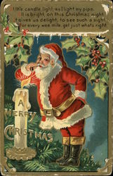 santa with pipe over candle Santa Claus Postcard Postcard