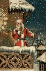 Merry Christmas with Santa in the Snow Santa Claus Postcard Postcard