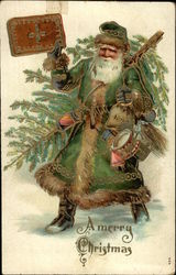 Santa in Green Robe Delivering Toys Santa Claus Postcard Postcard