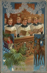 Choir Boys, Cross and Santa Claus with his Sleigh Postcard Postcard