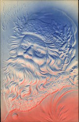 Raised Relief Santa in Blue and Red Postcard