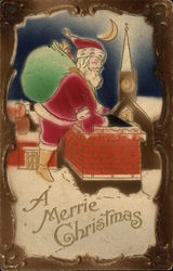 Santa Delivering Toys Down Chimney Postcard