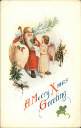 Santa and Child Angel Looking at List Santa Claus Postcard Postcard