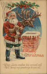 A Merry Christmas with Santa and Reindeer Postcard