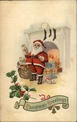 Christmas Greetings with Santa, Toys and Holly Postcard