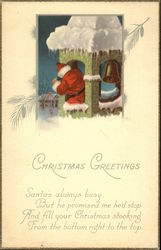 Christmas Greetings, Santa's Always Busy. But he Promised me he's Stop Santa Claus Postcard Postcard