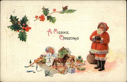 Santa With Delivered Toys Spread on Floor Postcard