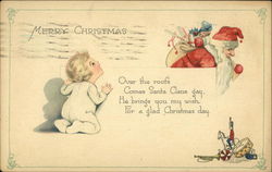 Merry Christmas, Over the Roofs Comes Santa Claus Gay He Brings you my Wish Postcard