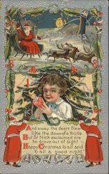 Xmas Greetings, And Away the Deers Flew Like the Down of a Thistle Santa Claus Postcard Postcard