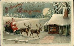 A Happy Christmas with Santa and Reindeer on the Snow Santa Claus Postcard Postcard