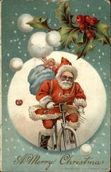 Santa Delivering Presents by Bicycle Santa Claus Postcard Postcard