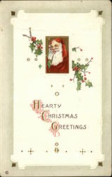 Hearty Christmas Greetings with Santa and Holly Postcard