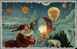 Xmas Greetings - Santa sending off balloons Santa Claus Postcard Postcard