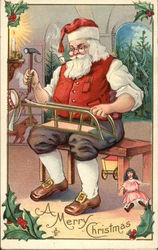 Santa Working on Toys in Workshop Santa Claus Postcard Postcard