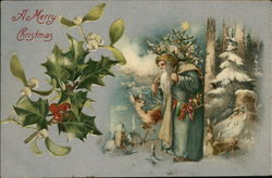 A Merry Christmas with Santa in Snow Scene Santa Claus Postcard Postcard