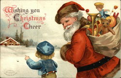 Wishing You Christmas Cheer with Santa and Child Santa Claus Postcard Postcard