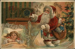 Santa Delivering Toys to Child's Stocking Postcard