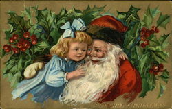 A Merry Christmas with Santa and Little Girl in Blue Postcard