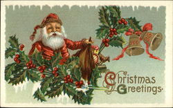 Christmas Greetings with Santa, Toys and Holly Postcard