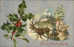 With Best Christmas Wishes - Santa & Reindeer Postcard