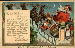 Santa Delivering Toys in Sleigh Pulled by Reindeer Postcard