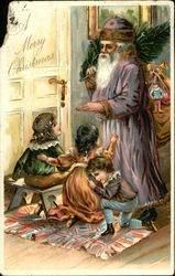 A Merry Christmas with Santa and Children Santa Claus Postcard Postcard