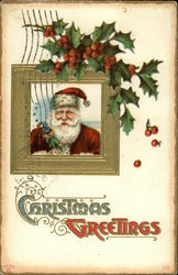 Christmas Greetings with Santa and Holly Postcard